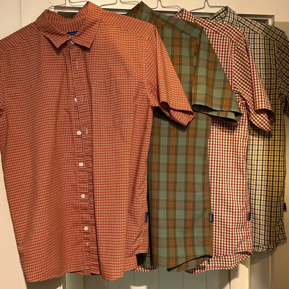 Four Patagonia size M men’s short sleeve shirts
